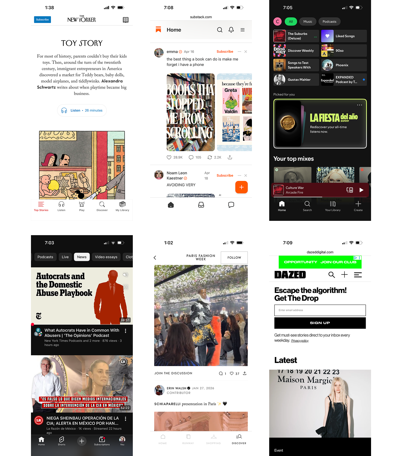 3×2 grid of competitor platform screenshots from competitive analysis