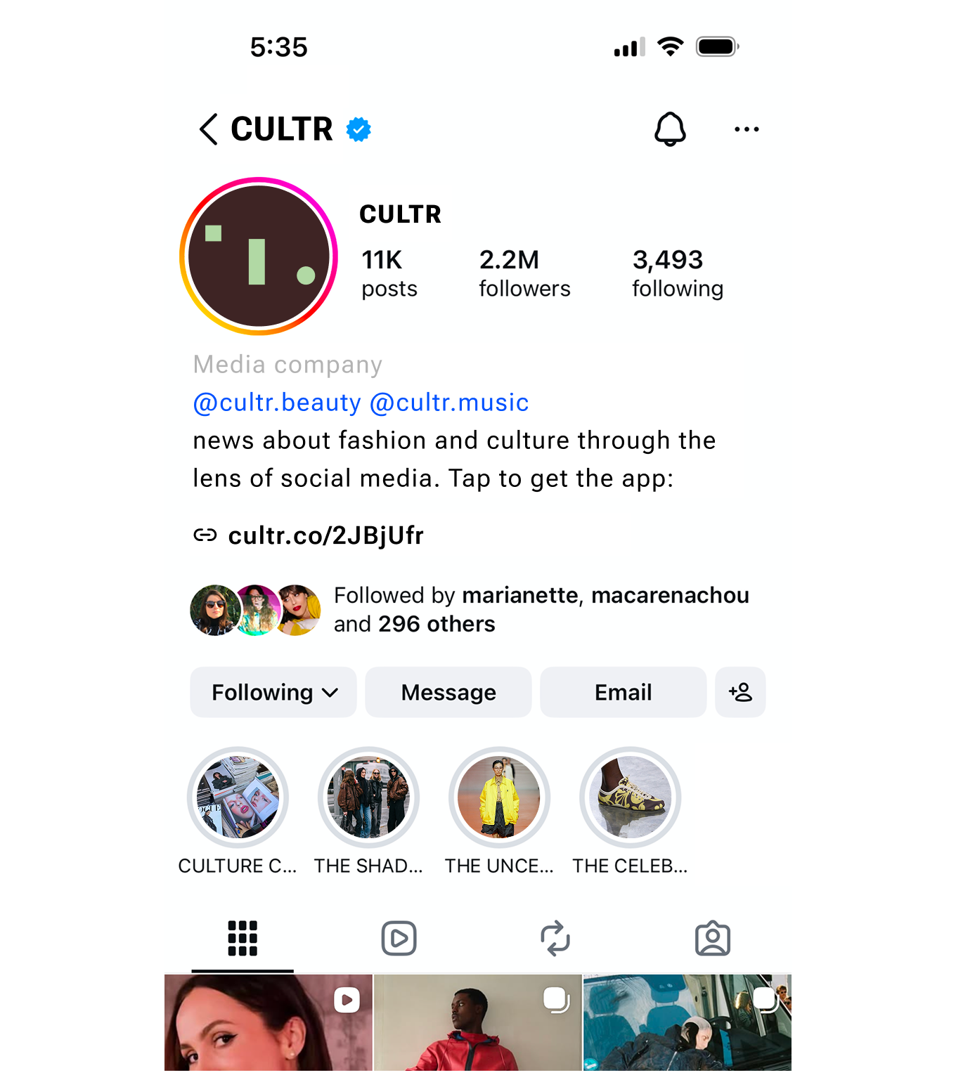 Instagram-style user profile screen illustrating social-first onboarding