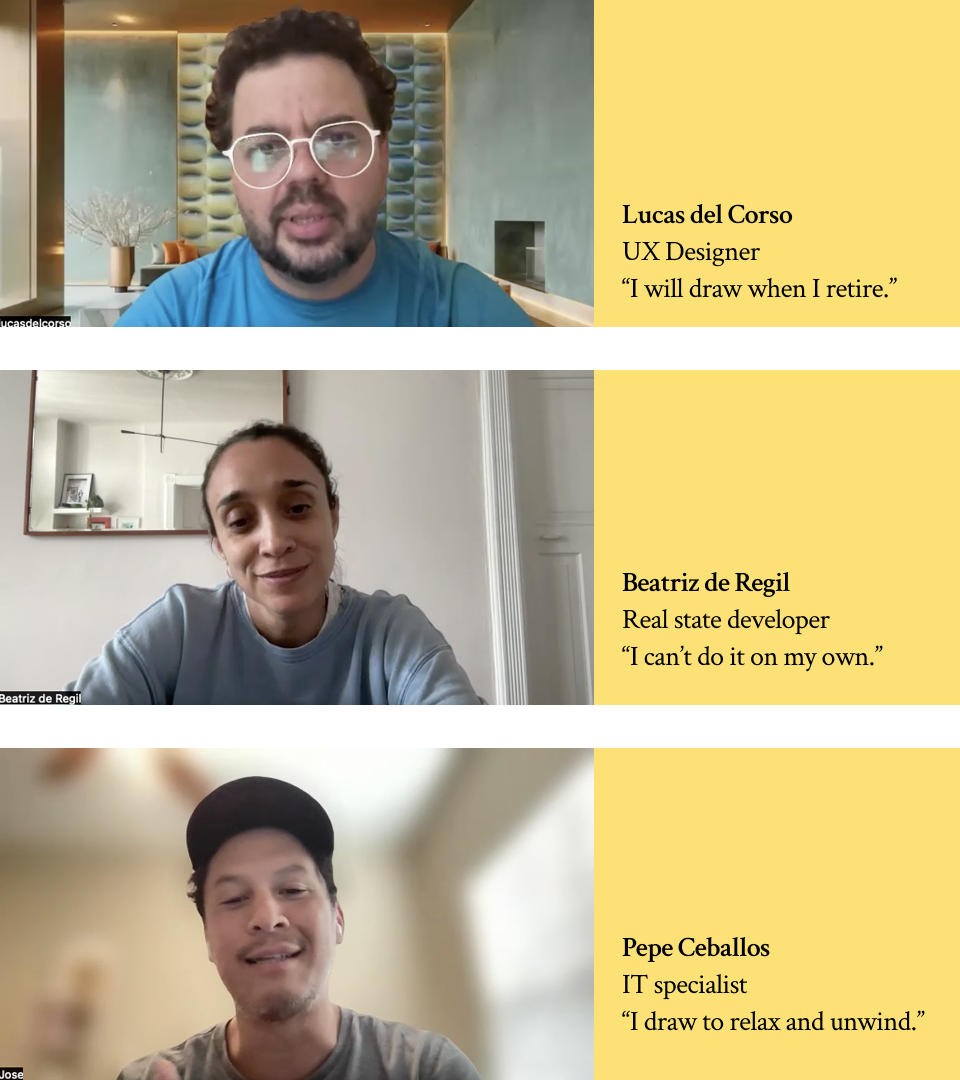 Three video call interview screenshots with research participants